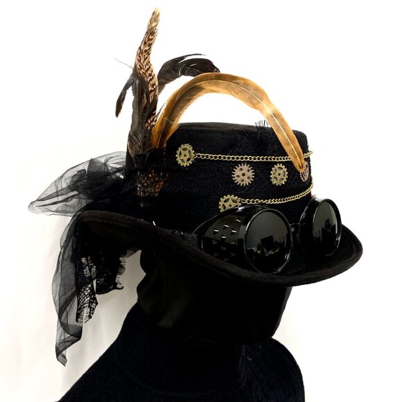 Steampunk Top Hat Metallic Scientist Time Traveler Halloween Costume Cosplay Hat - Picture 4 of 5